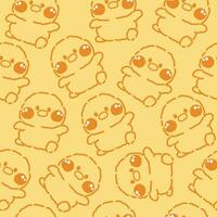 Seamless pattern of cute chicken line hand drawn  in cheerful poses on yellow background.Farm animal cartoon.Hen.Bird.Chick.Baby clothing.Print screen.Kawaii.Vector.Illustration. vector