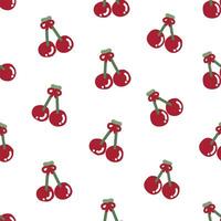 Seamless pattern of cute cherry cartoon with tiny bow on white background.Fruit hand drawn.Image for card,poster,baby clothing.Kawaii.Vector.Illustration.Illustrator. vector