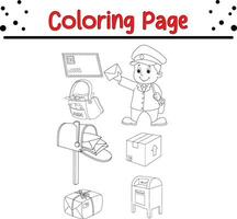 Coloring page mail carrier with bag letter vector