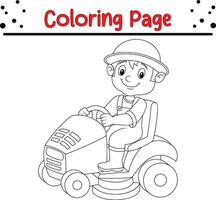 Coloring page male gardener riding mowing vector