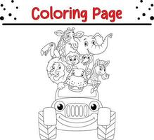 Coloring page happy animal with car vector