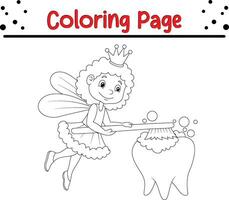 Coloring page tooth fairy brushing tooth vector