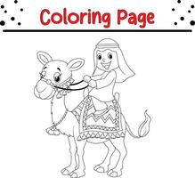 colorante página chico montando camello vector