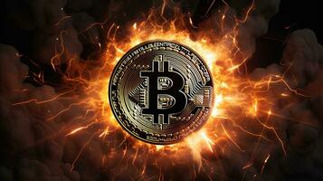 AI generated Cryptocurrency concept Bitcoin on fire background, ai generative photo