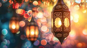 AI generated Lantern on bokeh background, islamic background. AI generative photo