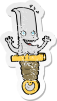 retro distressed sticker of a crazy cartoon knife character png