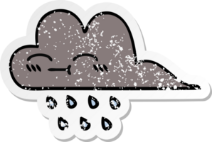 pegatina angustiada de una linda nube de lluvia de tormenta de dibujos animados png