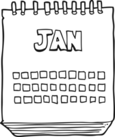 noir et blanc dessin animé calendrier montrant mois de janvier png