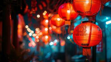 ai generado chino linternas para chino nuevo año en el antiguo ciudad, ai generativo foto
