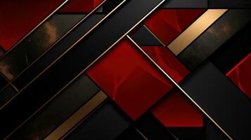 AI generated Luxury black and red background with golden lines design template, ai generative photo