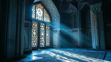 AI generated Interior of the mosque at night with beautiful light and shadow, ai generative photo