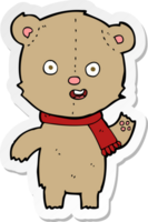 pegatina de un osito de peluche con bufanda que agita una caricatura png