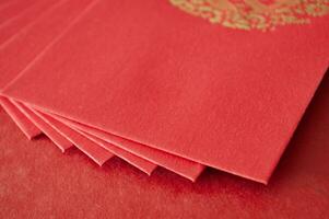 Top and close up view of Chinese New Year red packets photo