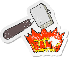 retro distressed sticker of a cartoon mallet banging png