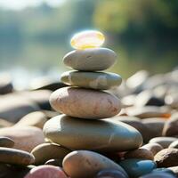 Shining zen stone with nature background. Copy space photo