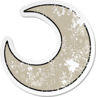 distressed sticker of a quirky hand drawn cartoon crescent moon png