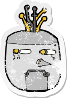 retro distressed sticker of a cartoon robot head png