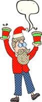 comic book speech bubble cartoon man with coffee cups at christmas png