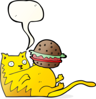 discorso bolla cartone animato Grasso gatto con hamburger png