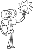 black and white cartoon robot with light bulb png