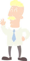 flat color illustration of a cartoon office man waving png