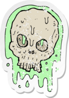 retro distressed sticker of a cartoon slimy skull png