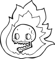 black and white cartoon burning skull png