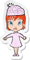 door retro geteisterde sticker van een cartoonvrouw met een wintermuts png