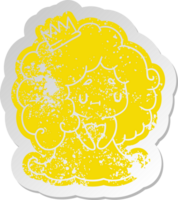 distressed old sticker of a cute kawaii princess girl png