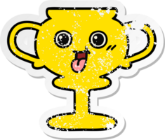 distressed sticker of a cute cartoon trophy png