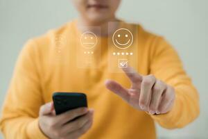 Experience excellent customer services with a happy, smiley face icon. Trustworthy support, top-rated ratings, and positive feedback. Discover the perfect online application for five-star experience. photo