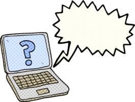 freehand drawn comic book speech bubble cartoon laptop computer with question mark png