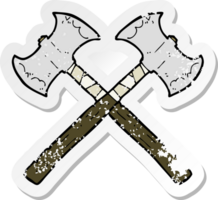 retro distressed sticker of a cartoon crossed axes png