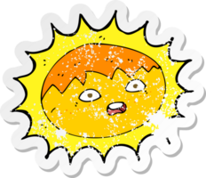 retro distressed sticker of a cartoon sun png