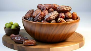 AI generated Dates on wooden bowl photo