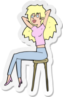 adesivo de uma mulher de desenho animado posando no banquinho png