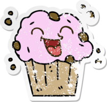 verontruste sticker van een eigenzinnige, met de hand getekende cartoon happy muffin png