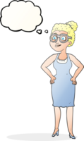 freehand drawn thought bubble cartoon woman wearing glasses png