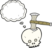 freehand drawn thought bubble cartoon axe in skull png