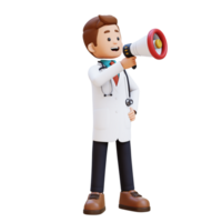 3d médecin personnage en criant avec mégaphone. adapté pour médical contenu png