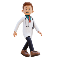 3d médecin personnage en marchant avec confiant. adapté pour médical contenu png