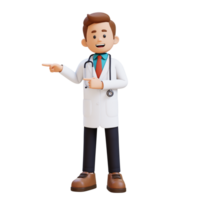 3d médico personagem apontando para a certo pose. adequado para médico conteúdo png