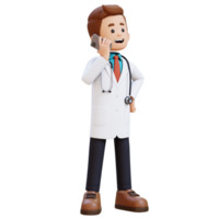 3d médico personagem falando em telefone chamar. adequado para médico conteúdo png