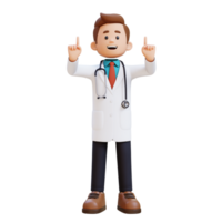 3D Doctor Character Pointing Upward. Suitable for Medical content png