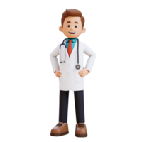 3d médico personagem em pé com mão em quadril. adequado para médico conteúdo png