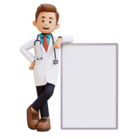 3d médico personaje acostado en blanco cartel. adecuado para médico contenido png