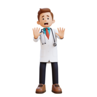 3D Doctor Character Fear and Denial Poses. Suitable for Medical content png