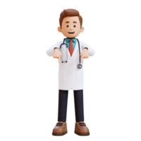 3D Doctor Character Pointing Downward. Suitable for Medical content png