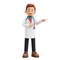 3d médico personaje señalando a el izquierda pose. adecuado para médico contenido png