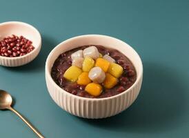 Taro Ball and Red Bean Soup served in bowl isolated on background top view of taiwan food photo